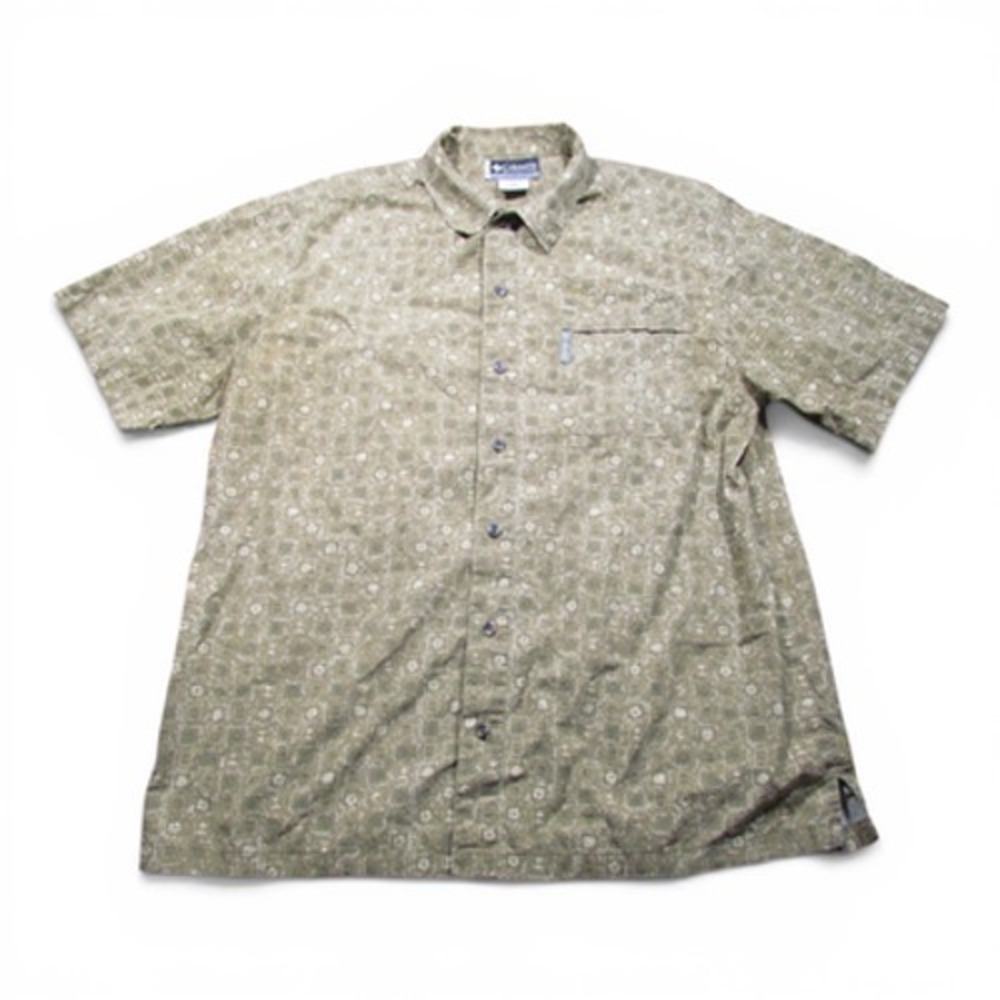 Columbia Shirt Mens Large Beige Floral Short Sleeve Button Up Casual Tropical